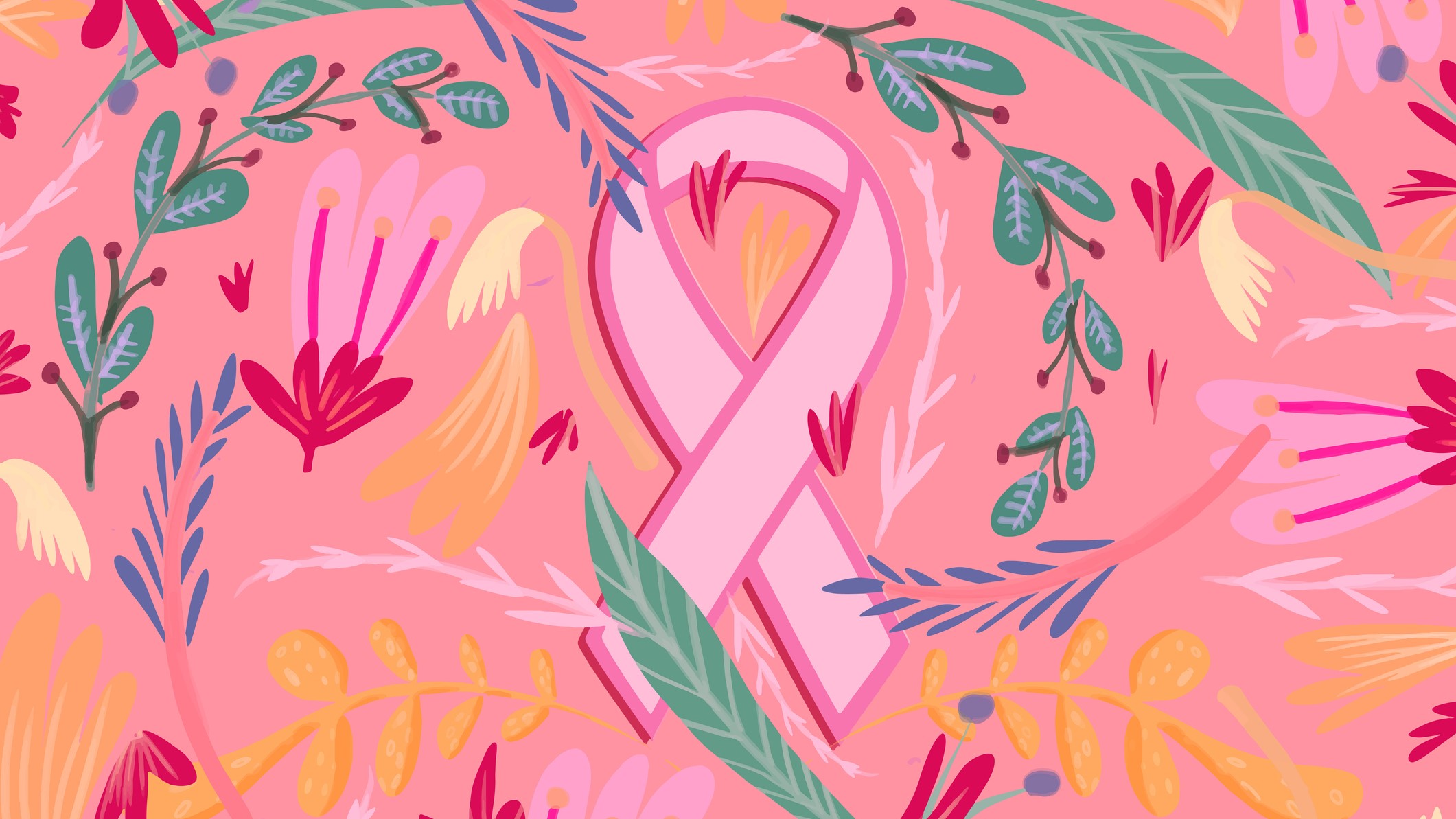 artistic pink ribbon against floral design